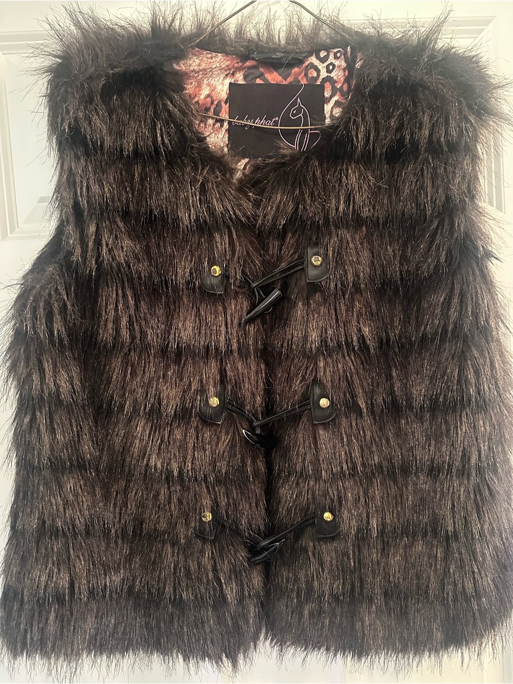 Baby Phat Faux Fur Toggle Vest in Dark Brown